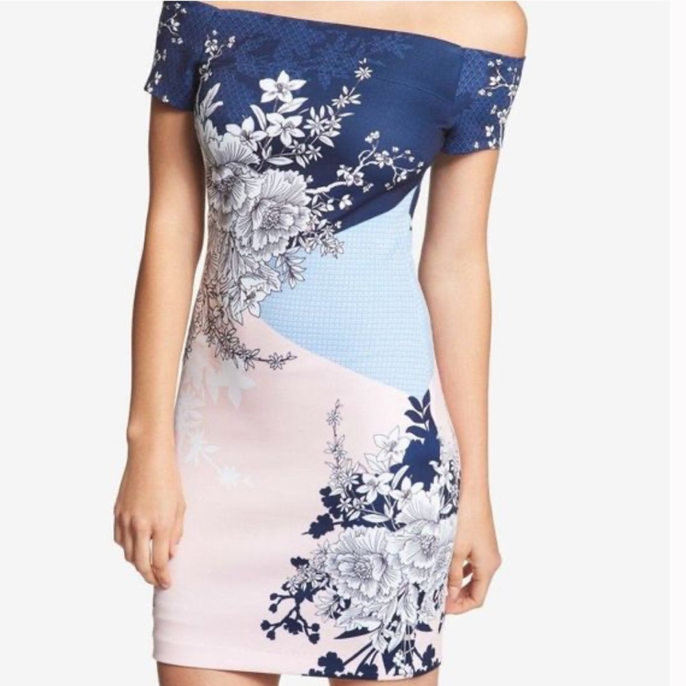 Vintage Off The Shoudler Floral Guess Dress